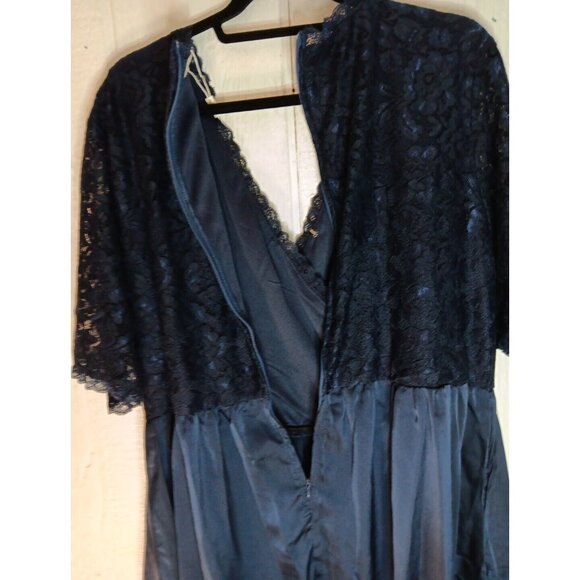 Nemidor Women Plus 18 Navy Blue Lace Stretch V Neck Cocktail Retro Dress Zip NWT - Picture 8 of 10